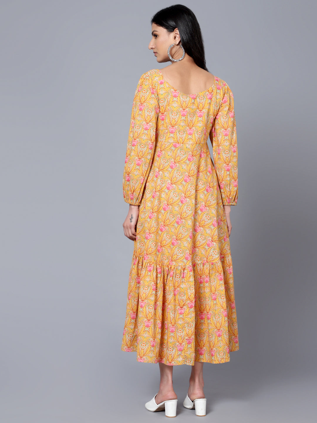 Bani Women Off-Shoulder Womens Floral Printed Dress Yellow