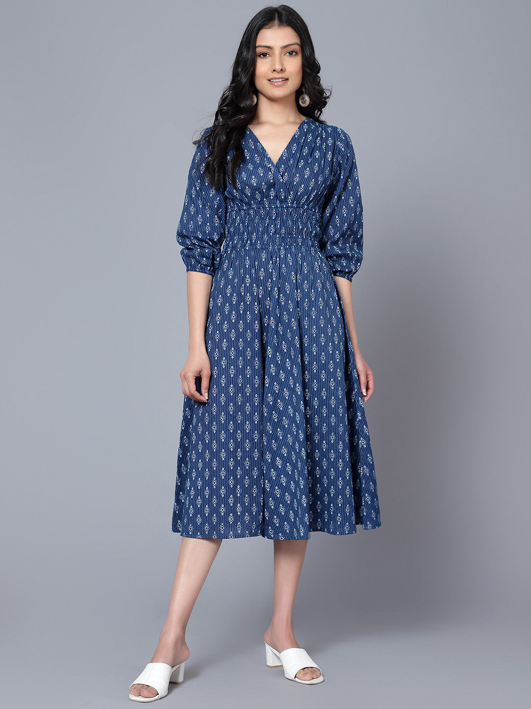 Women's Blue Long Printed Cotton Kurti, Size: Medium at Rs 999