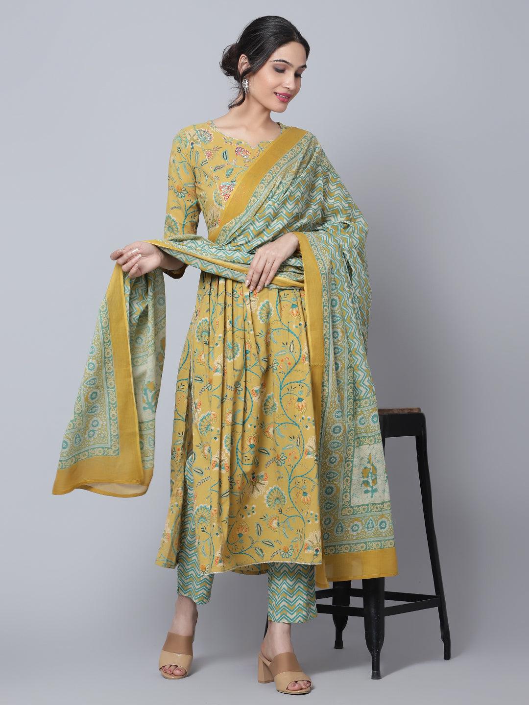 Shades of Green Nyra Cut Kurta Dupatta Suits Set