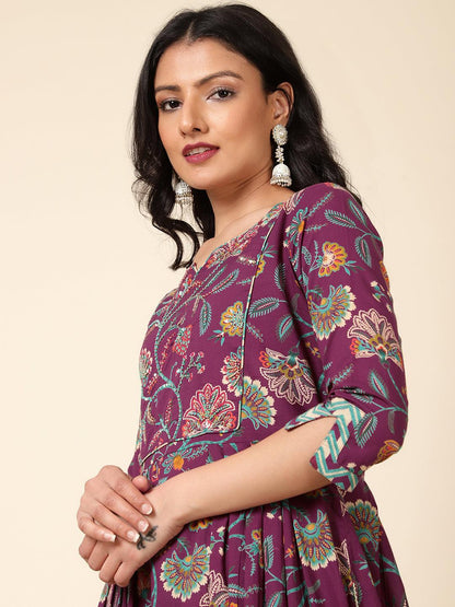 Purple Hues Printed Nyra Cut Kurta Dupatta Suits Set