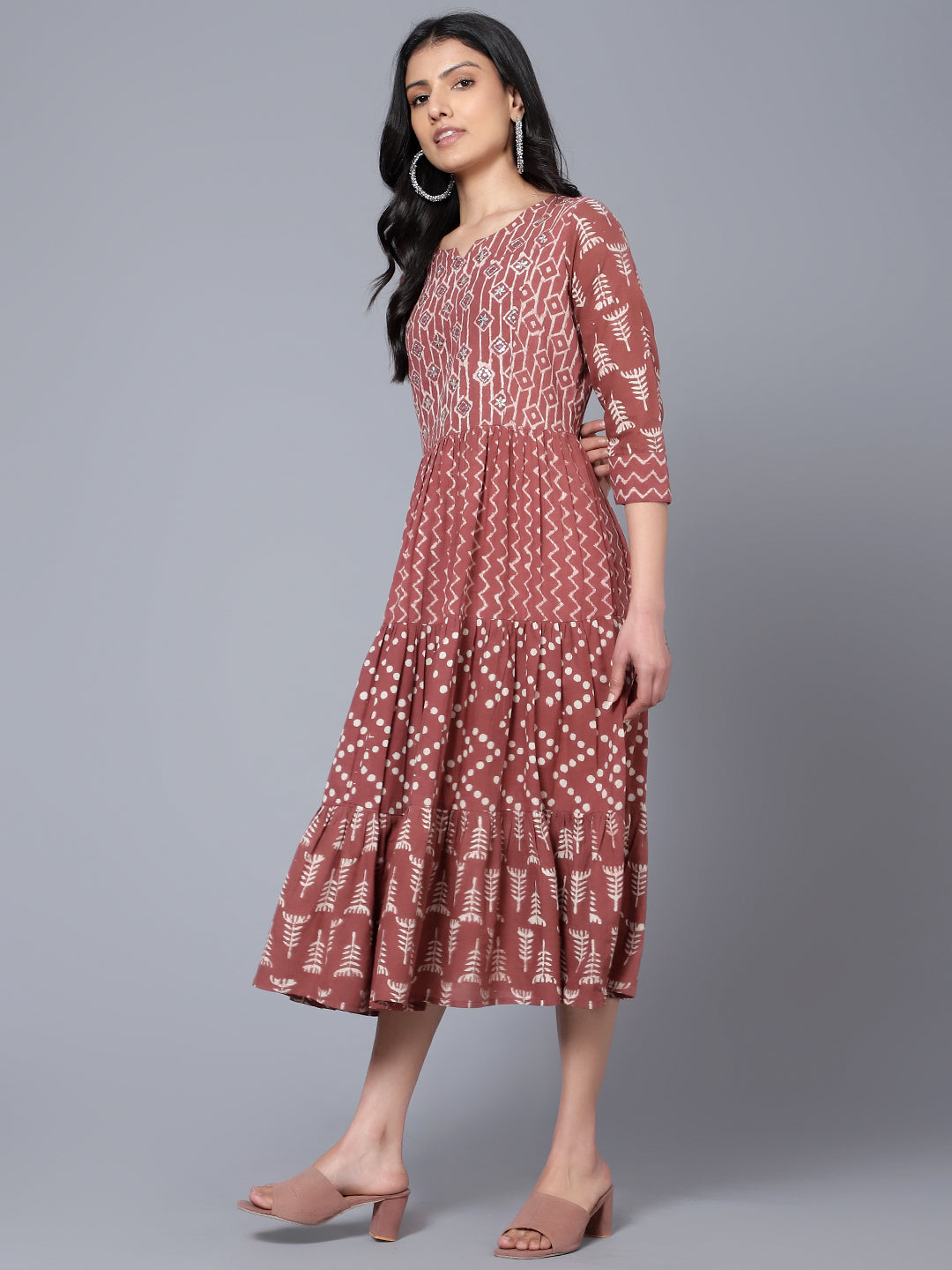 Bani Women Off-Shoulder Womens Floral Printed Dress Brown