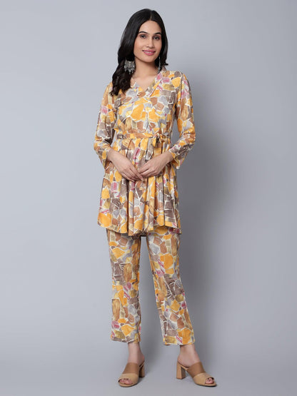 Tie Top Printed Co-Ord Set Yellow