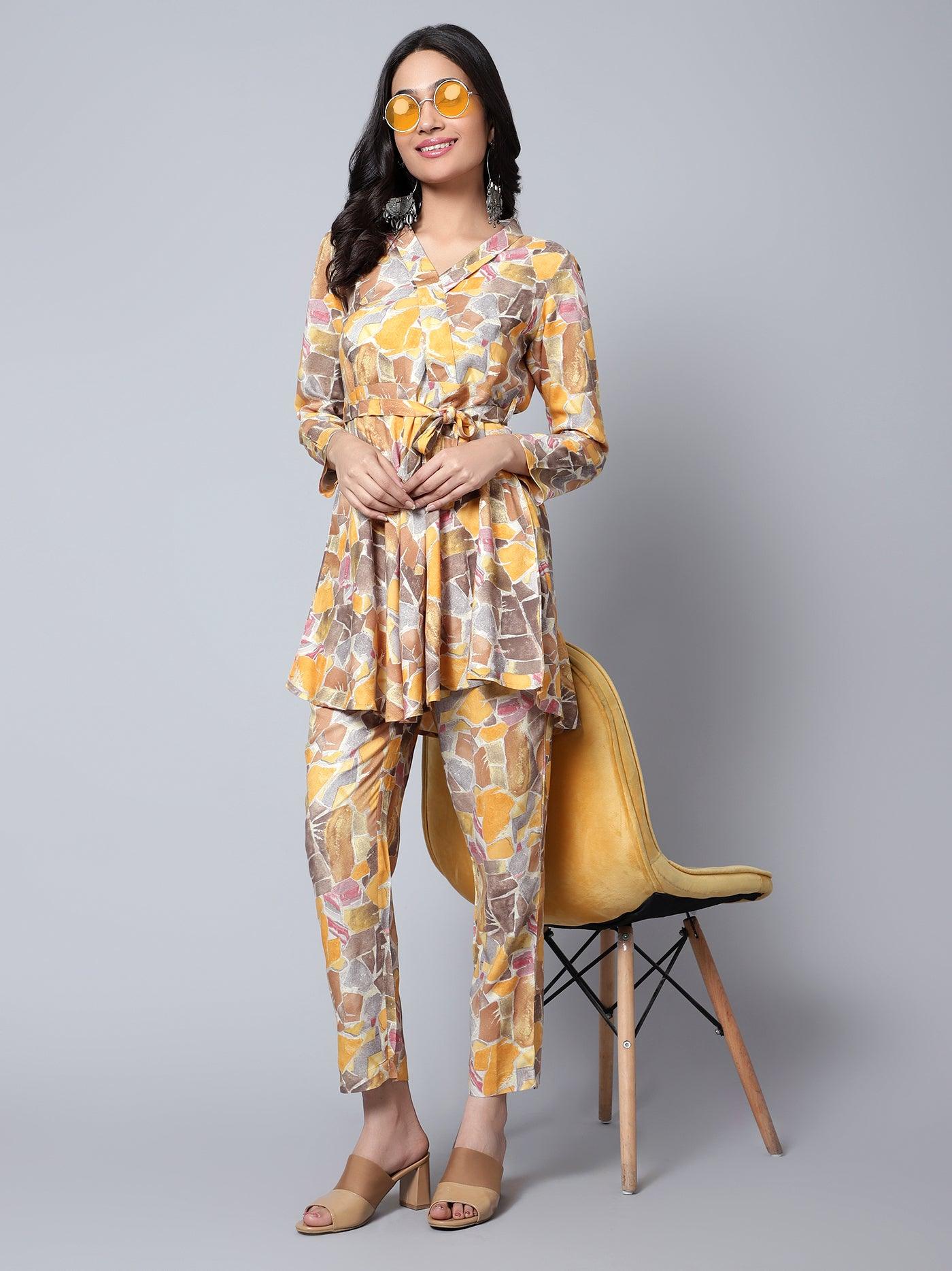 Tie Top Printed Co-Ord Set Yellow