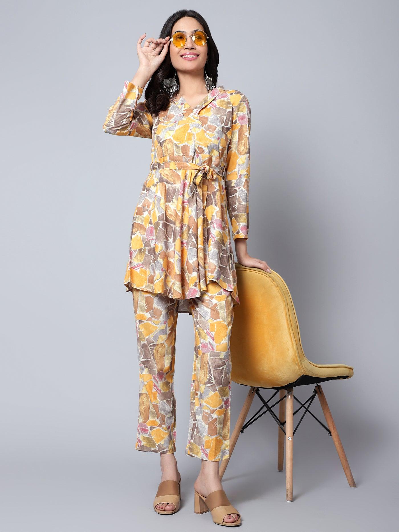 Tie Top Printed Co-Ord Set Yellow