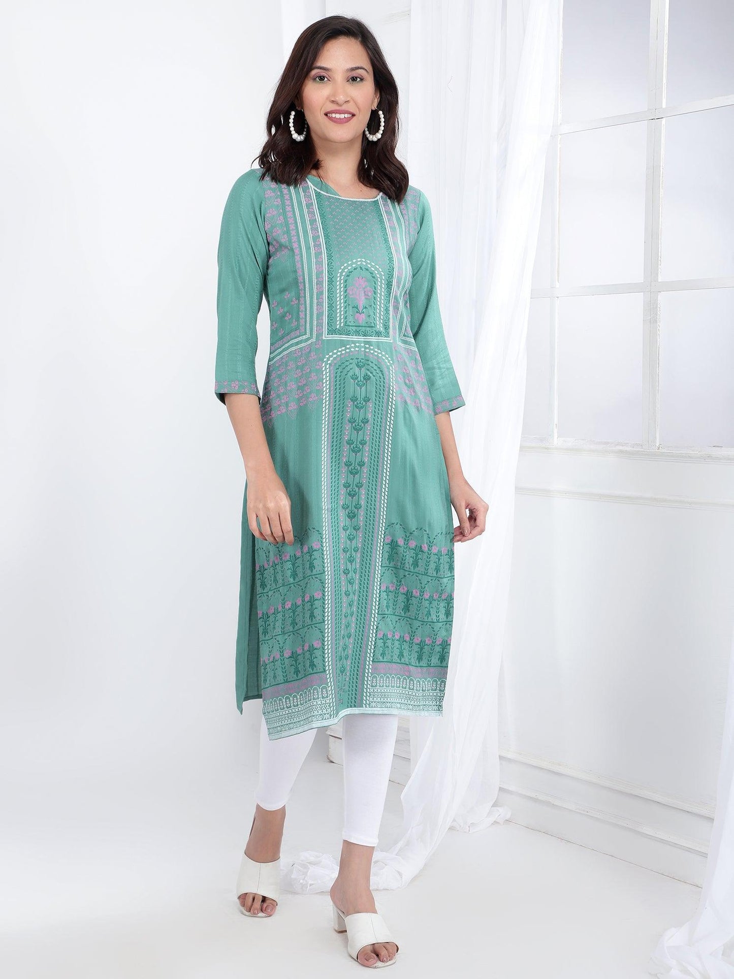 Hand Block Liva Geometric Kurti