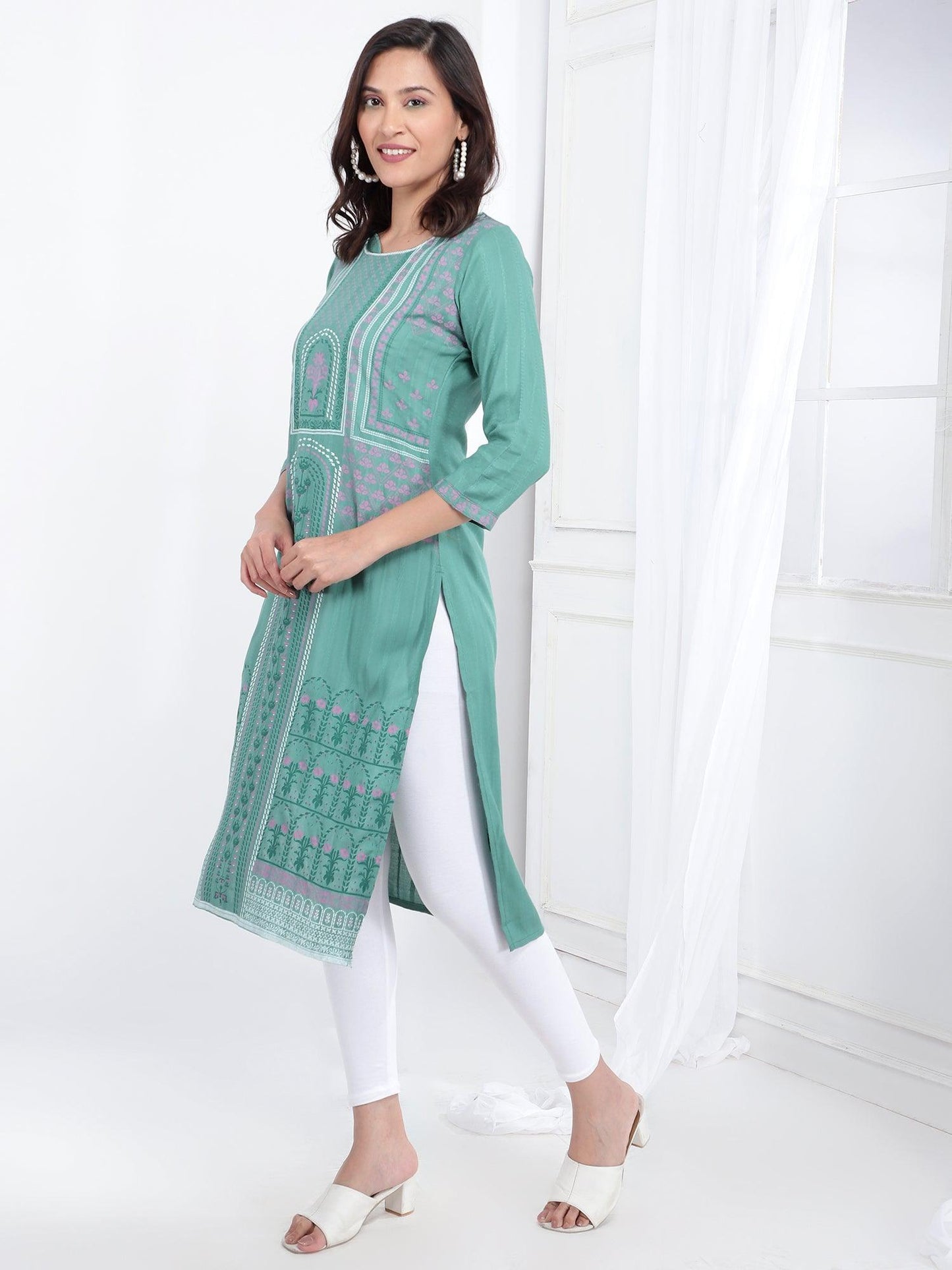 Hand Block Liva Geometric Kurti