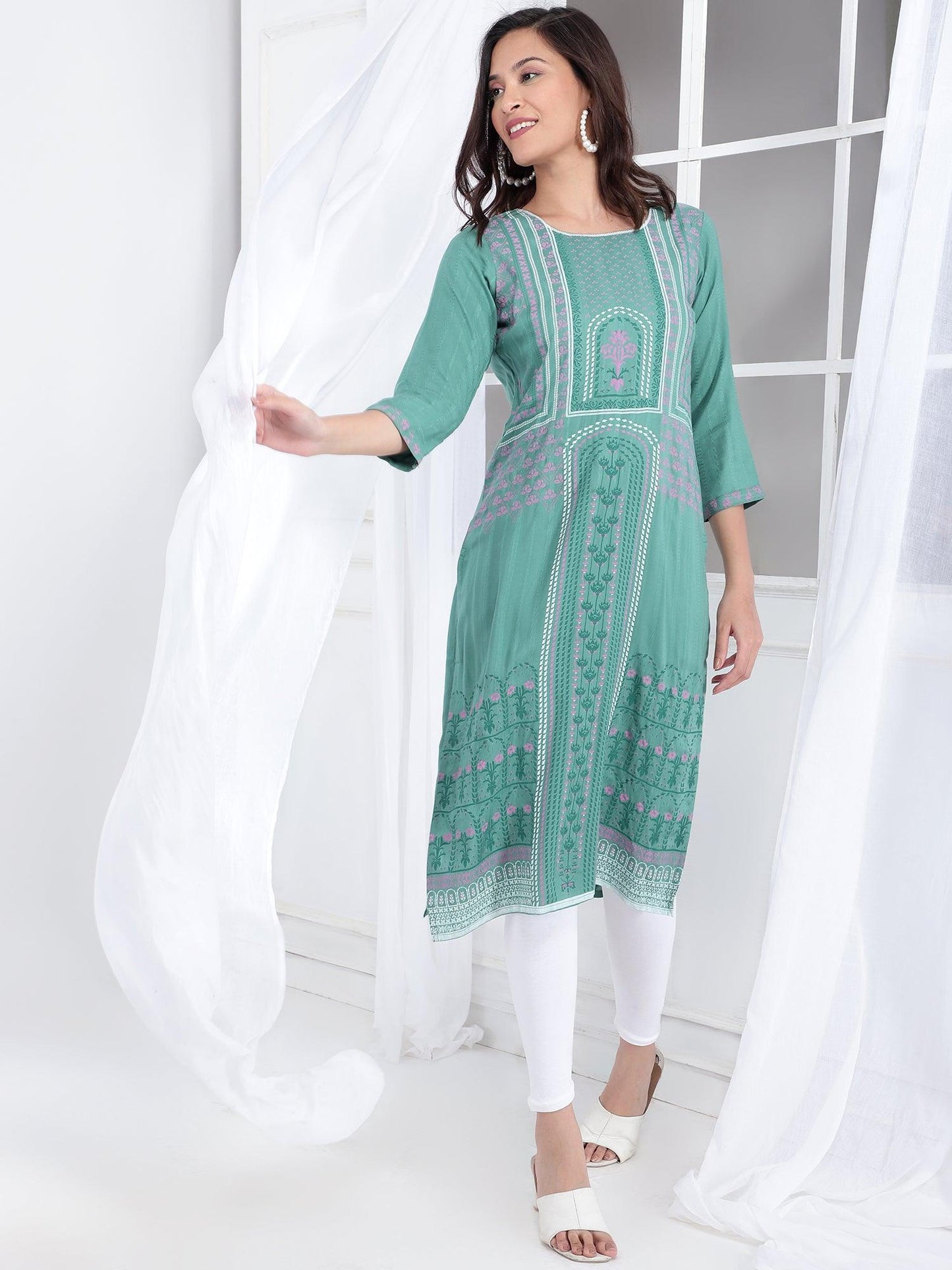 Hand Block Liva Geometric Kurti