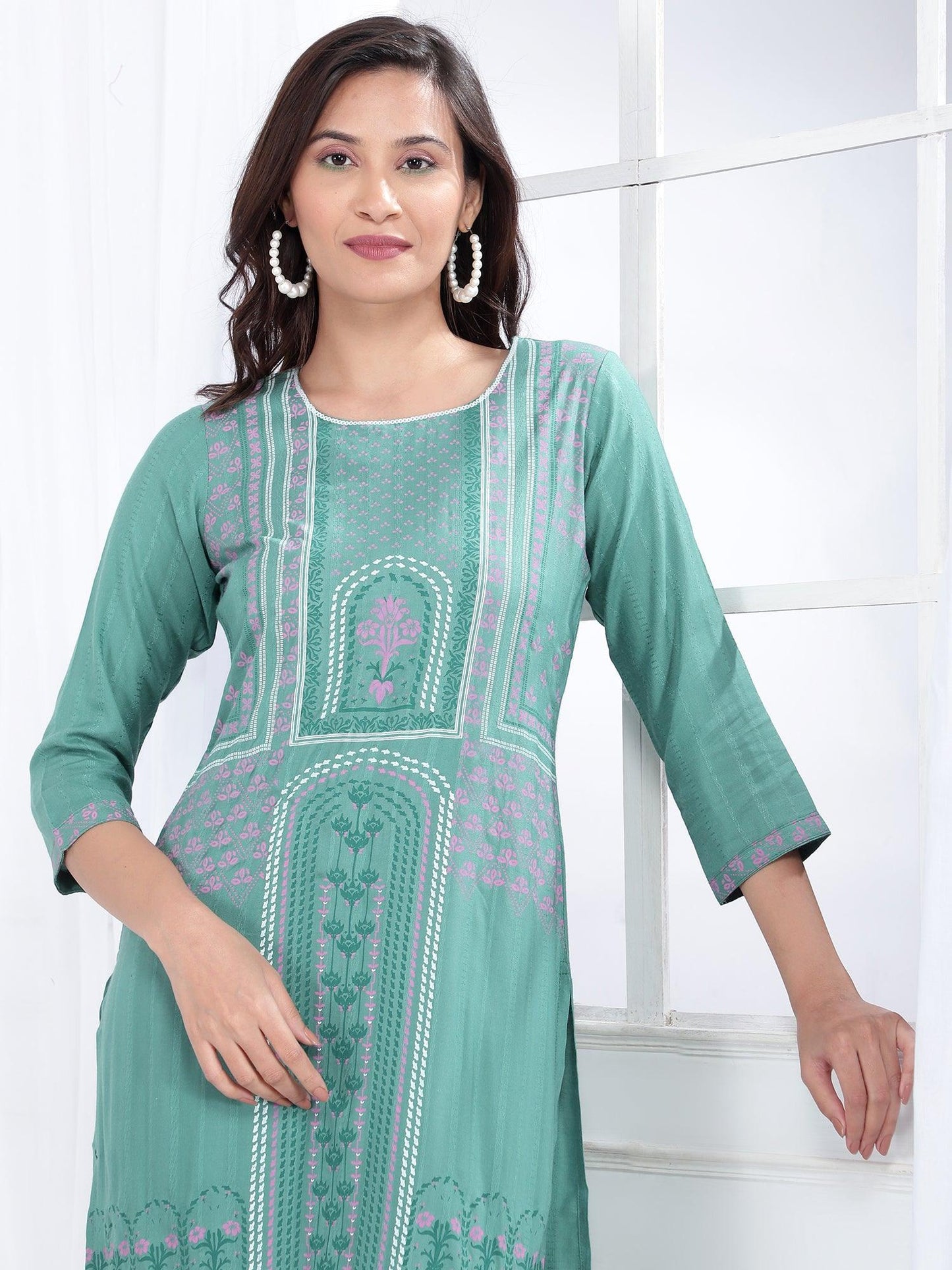 Hand Block Liva Geometric Kurti