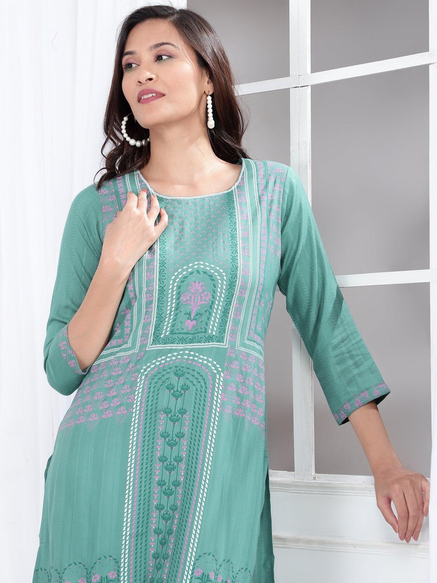 Hand Block Liva Geometric Kurti