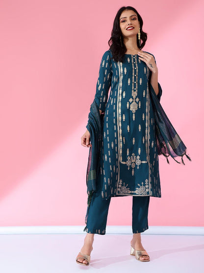 Bani Women Ethnic Motifs Printed Liva Kurta with Trousers & Dupatta