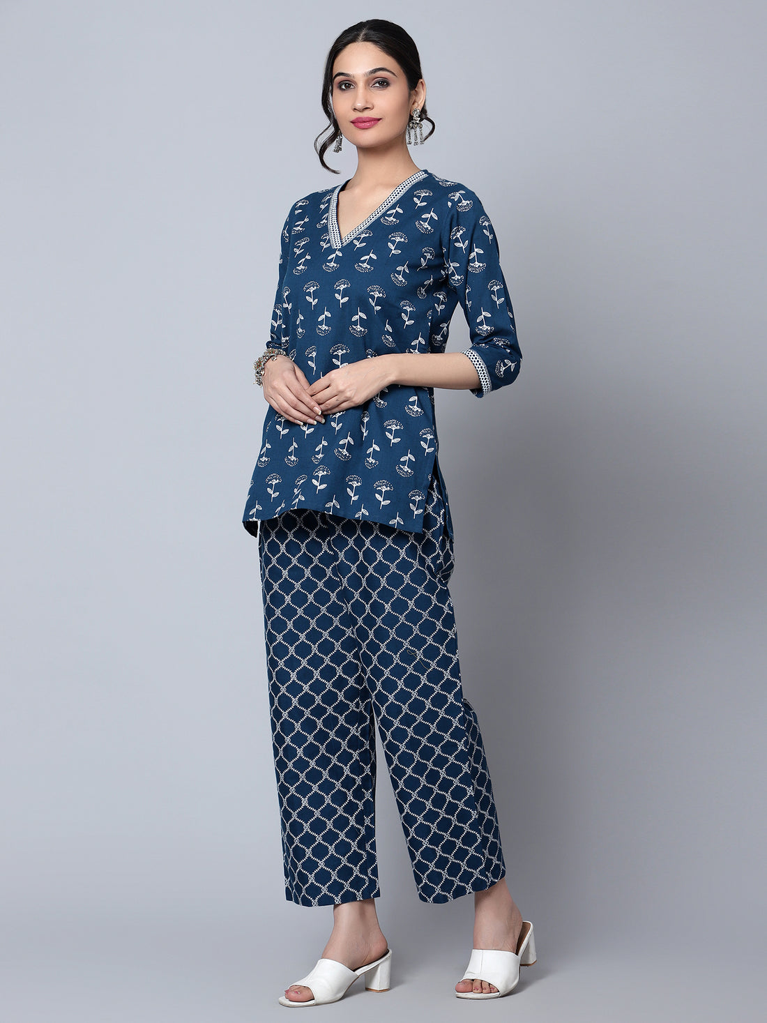 Womens Printed Co-Ord Set Navy Blue