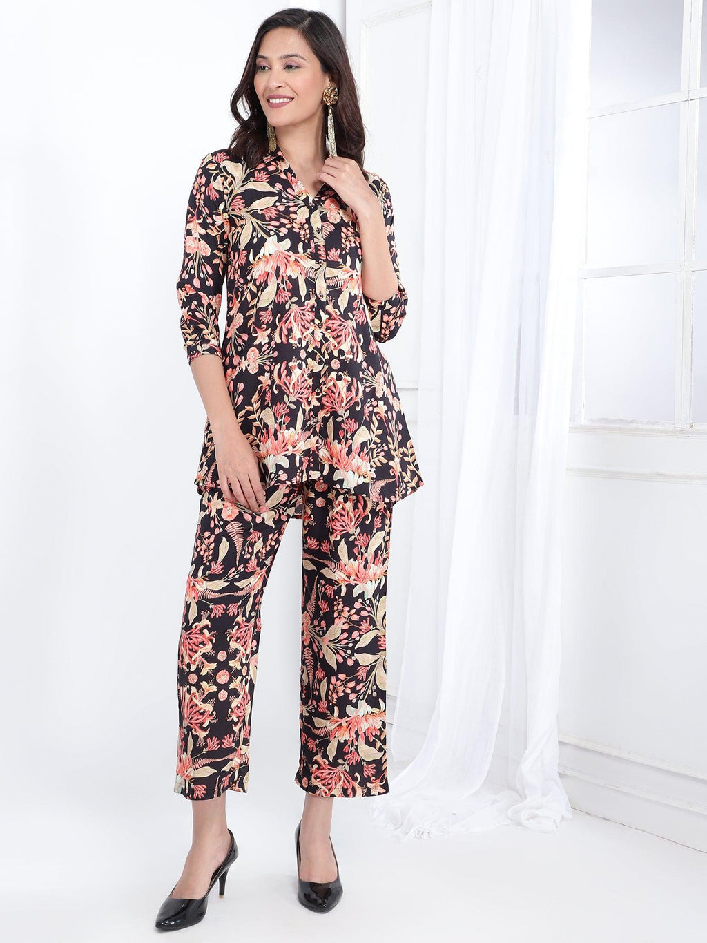 Women Printed Co-Ord Set Black