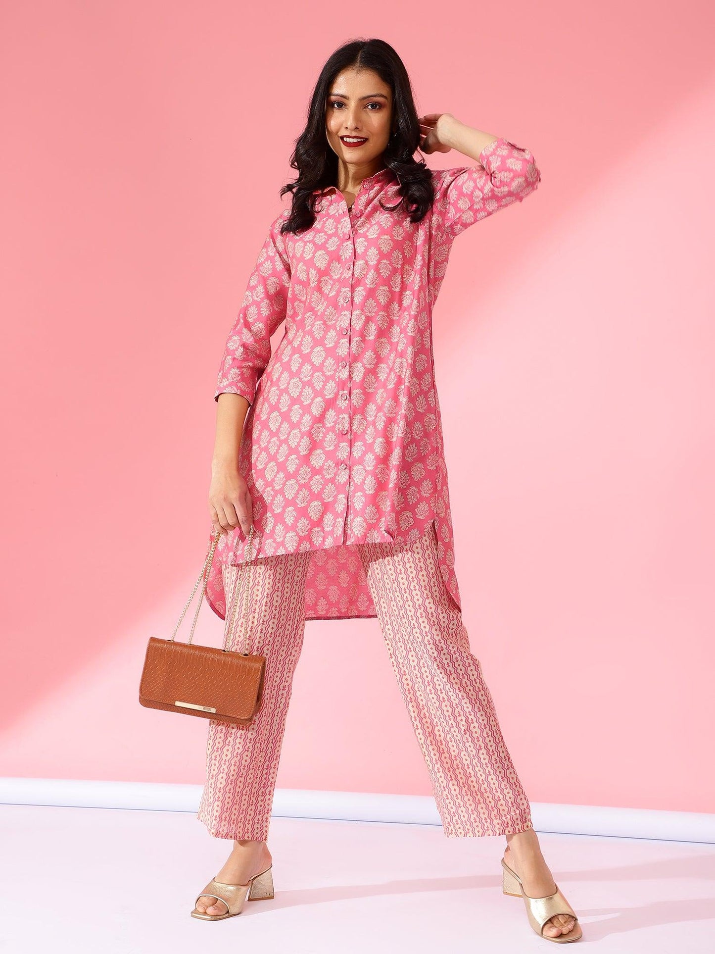 Women Printed Co-Ord Set Pink