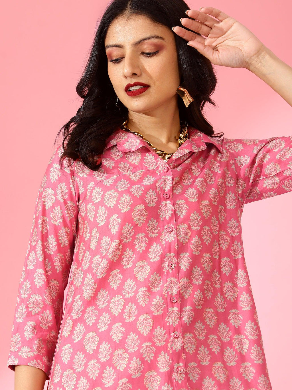 Women Printed Co-Ord Set Pink