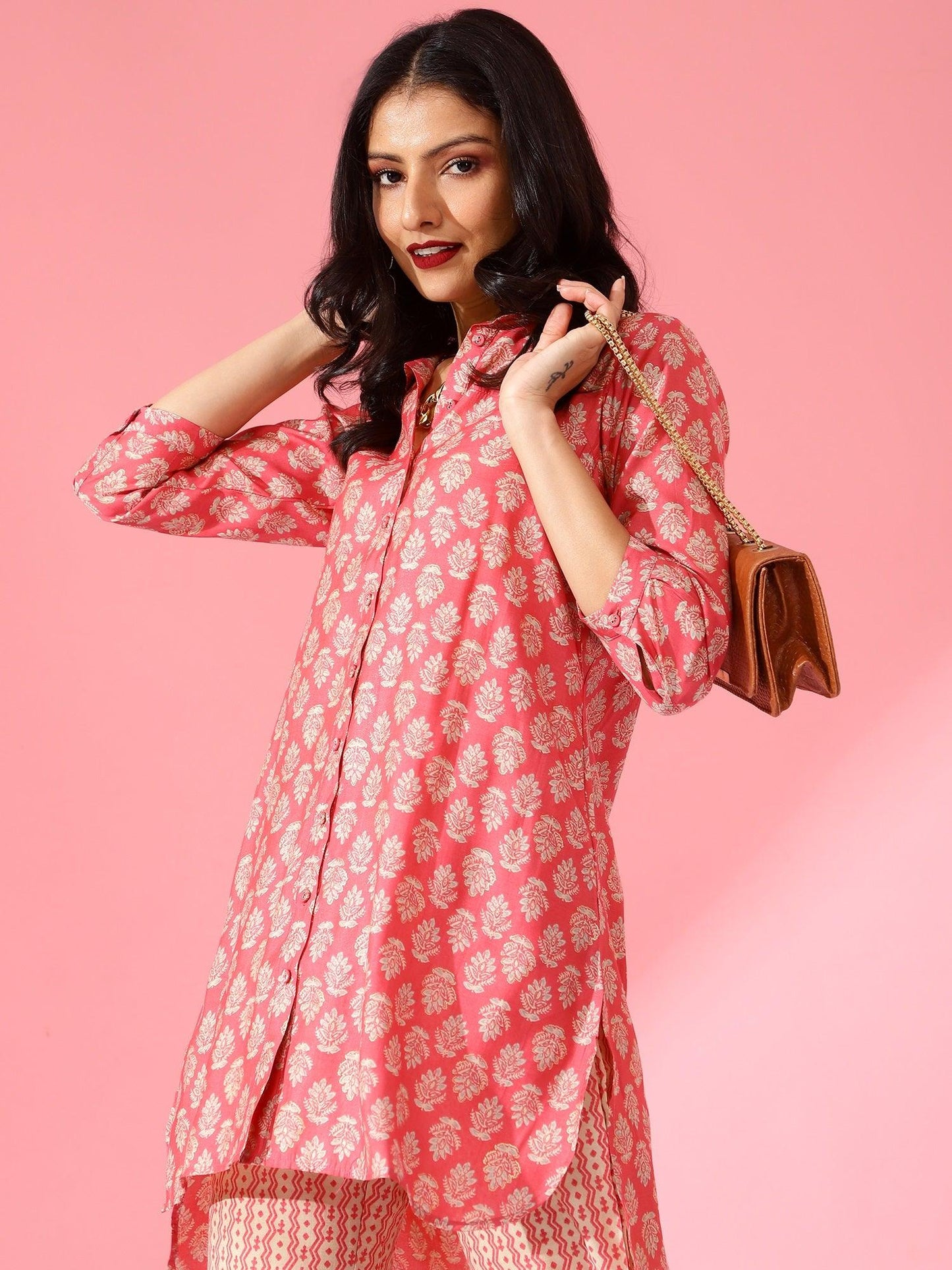 Women Printed Co-Ord Set Pink