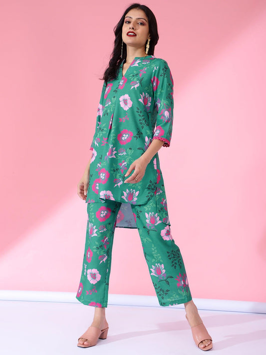 Women Printed Co-Ord Set Green