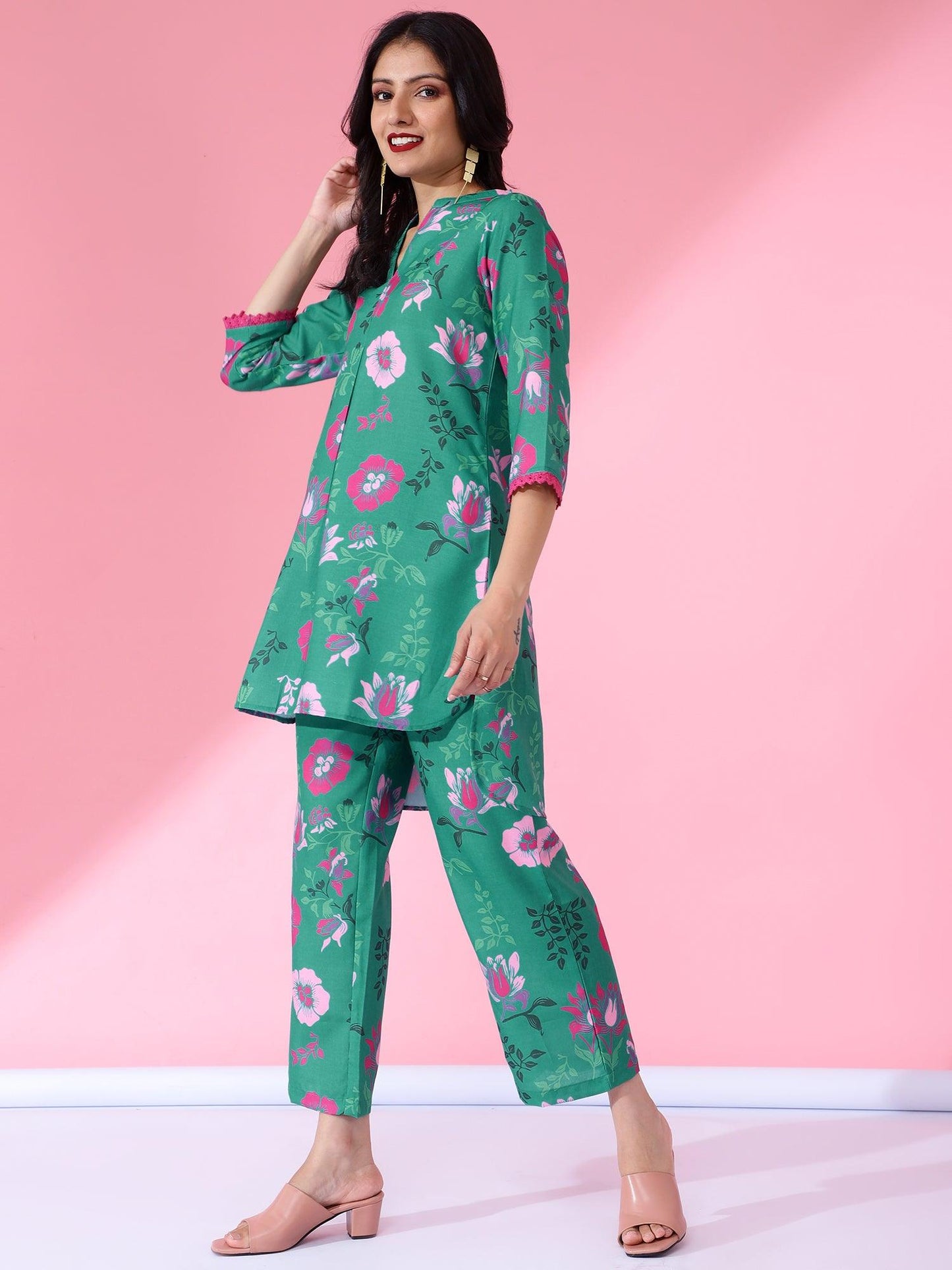 Women Printed Co-Ord Set Green