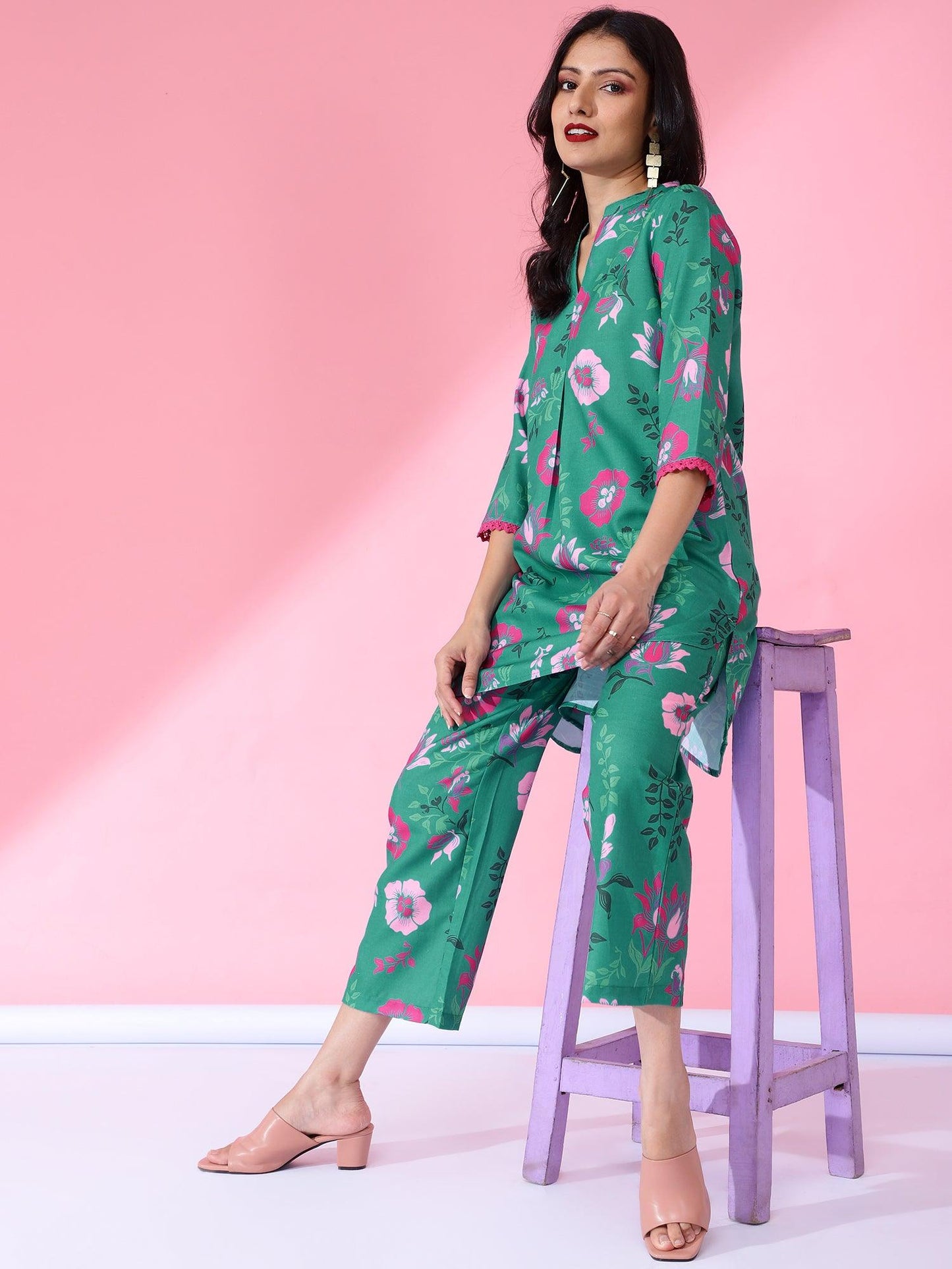 Women Printed Co-Ord Set Green