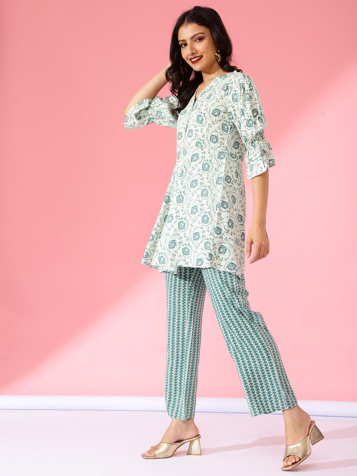 Women Printed Co-Ord Set Teal