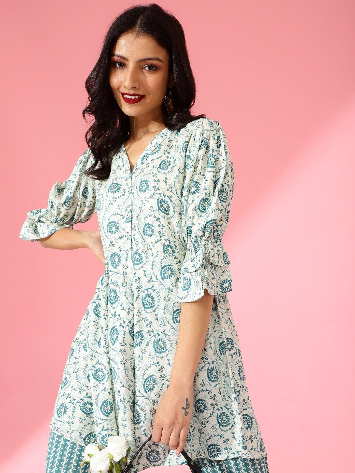 Women Printed Co-Ord Set Teal