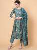 Teal Cotton Blend Geometric Kurta Dupatta Set