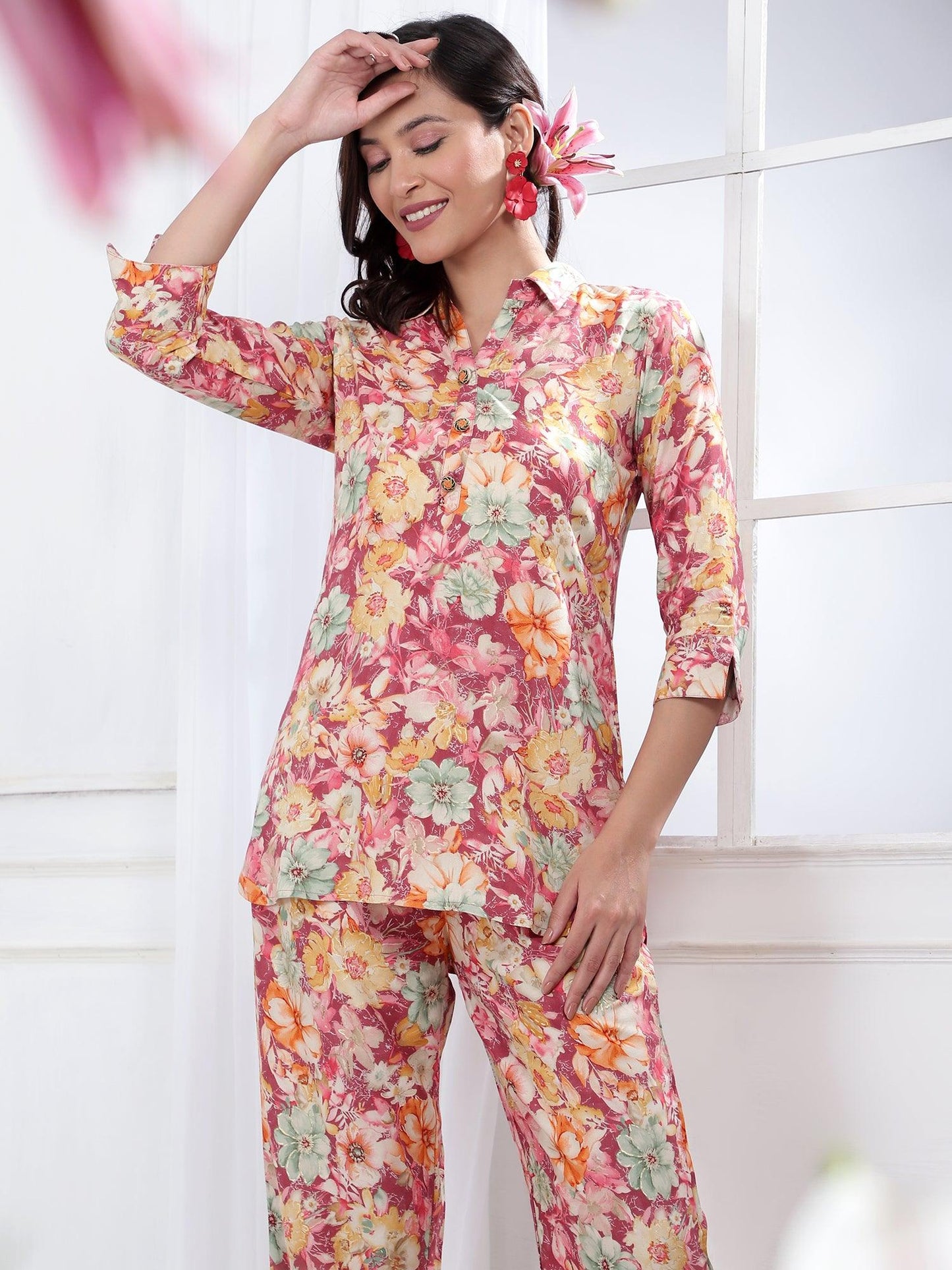 Gulnaz Printed Women Liva Co-Ord Set