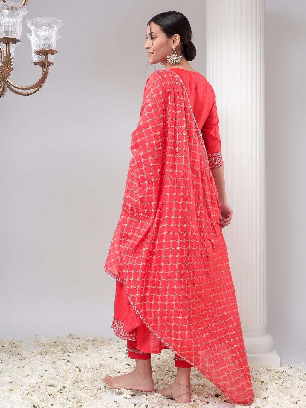 Floral Embroidered Regular Sequinned Pure Cotton Kurta with Sharara & Dupatta