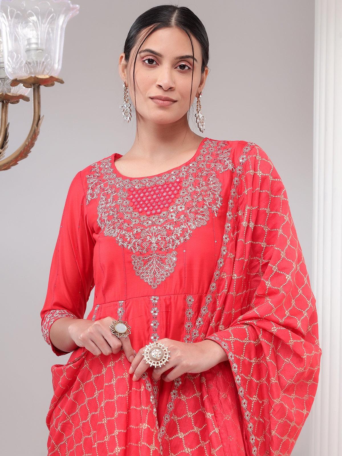 Floral Embroidered Regular Sequinned Pure Cotton Kurta with Sharara & Dupatta