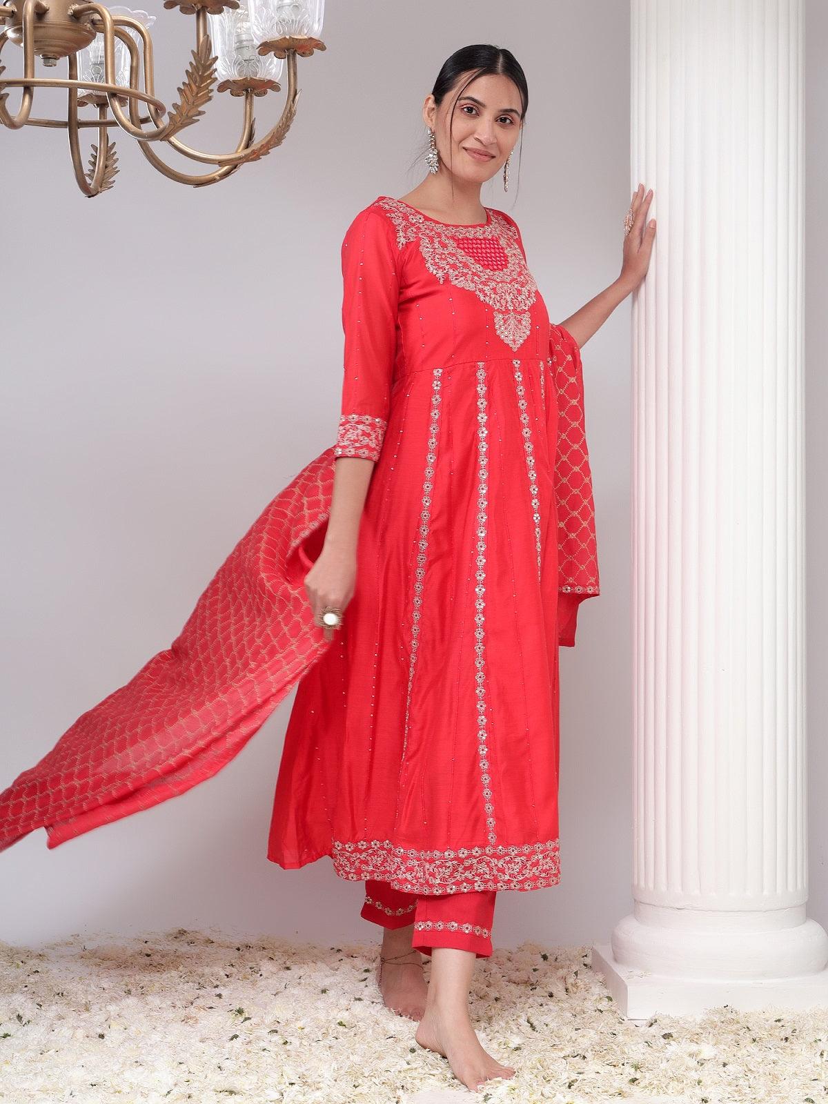 Floral Embroidered Regular Sequinned Pure Cotton Kurta with Sharara & Dupatta