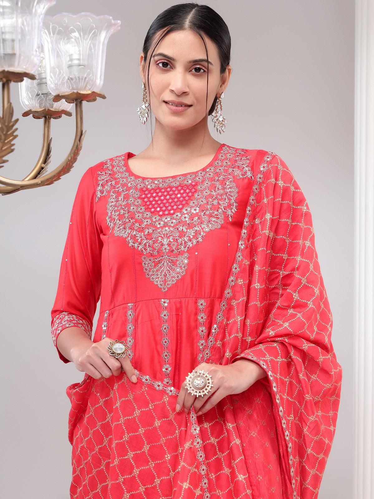 Floral Embroidered Regular Sequinned Pure Cotton Kurta with Sharara & Dupatta