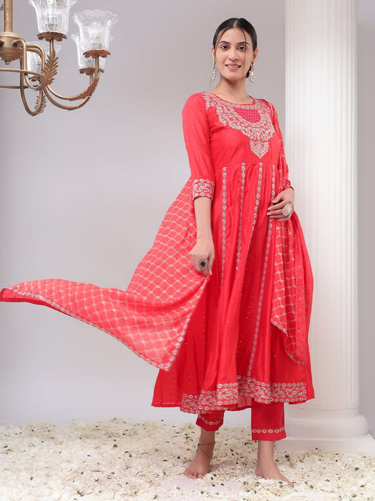 Floral Embroidered Regular Sequinned Pure Cotton Kurta with Sharara & Dupatta