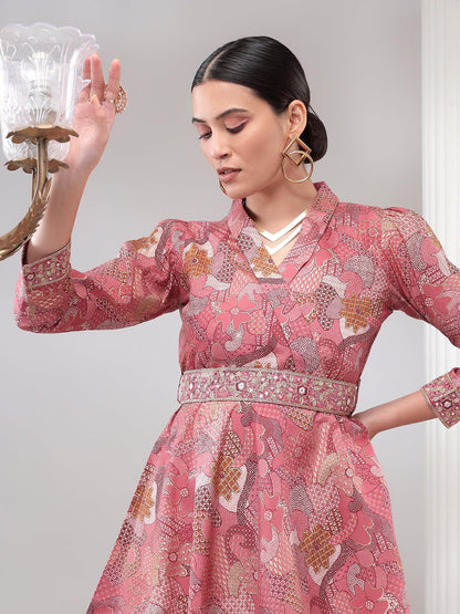 Pink Shawal Collar Womens Tunic with Pant Co-Ord Set