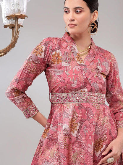 Pink Shawal Collar Womens Tunic with Pant Co-Ord Set