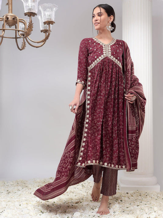 Embellished Nyra Cut Kurta Set with Dupatta