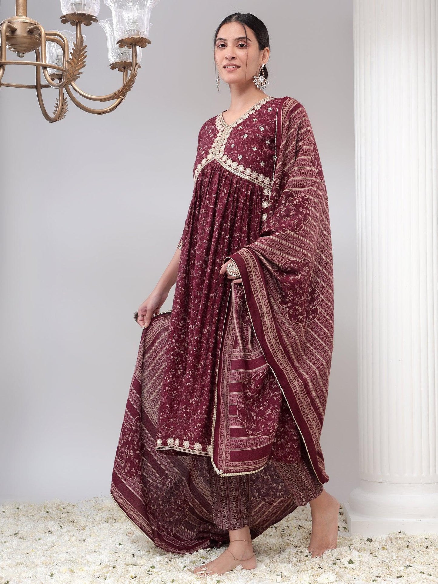 Embellished Nyra Cut Kurta Set with Dupatta