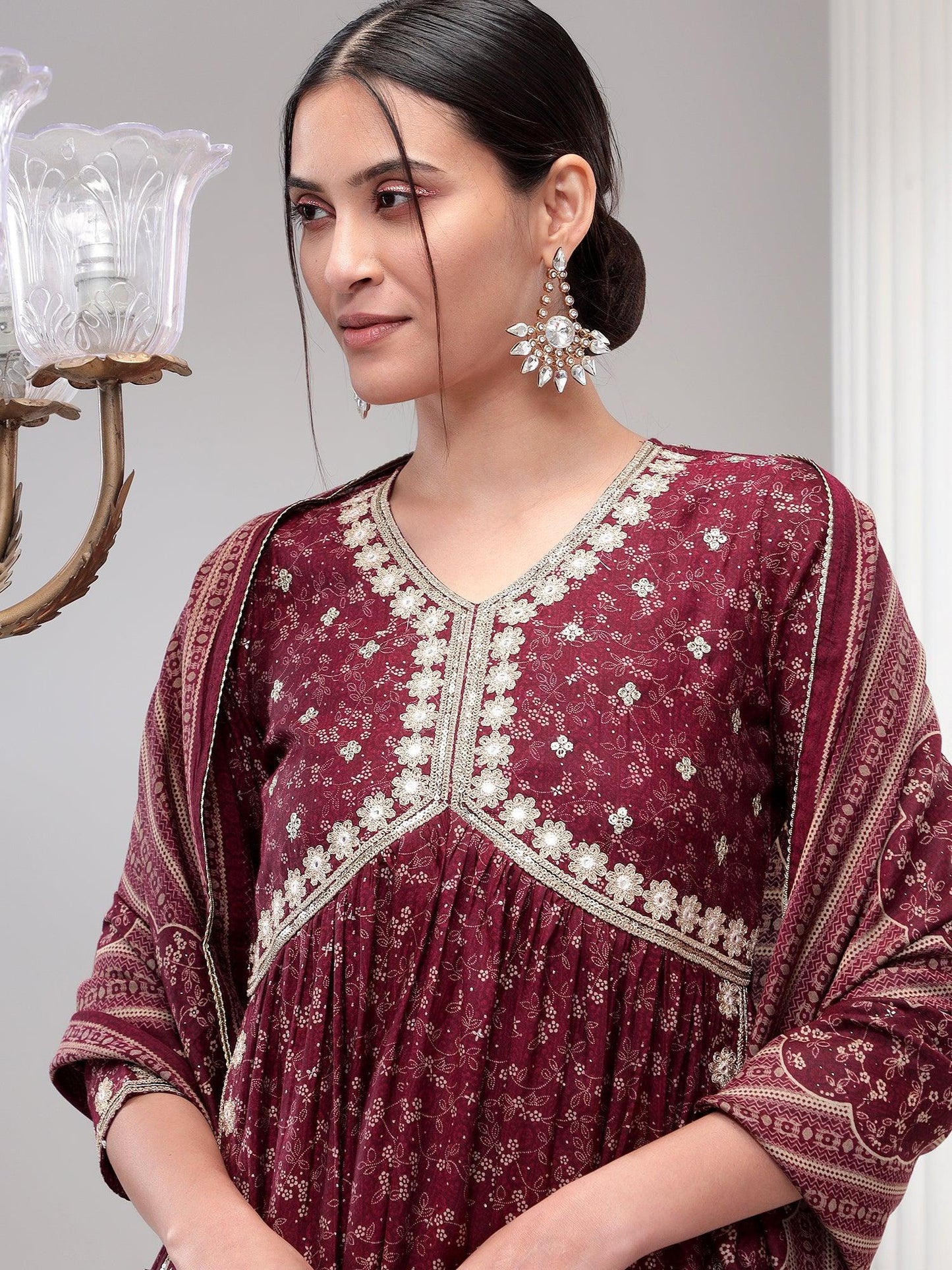 Embellished Nyra Cut Kurta Set with Dupatta