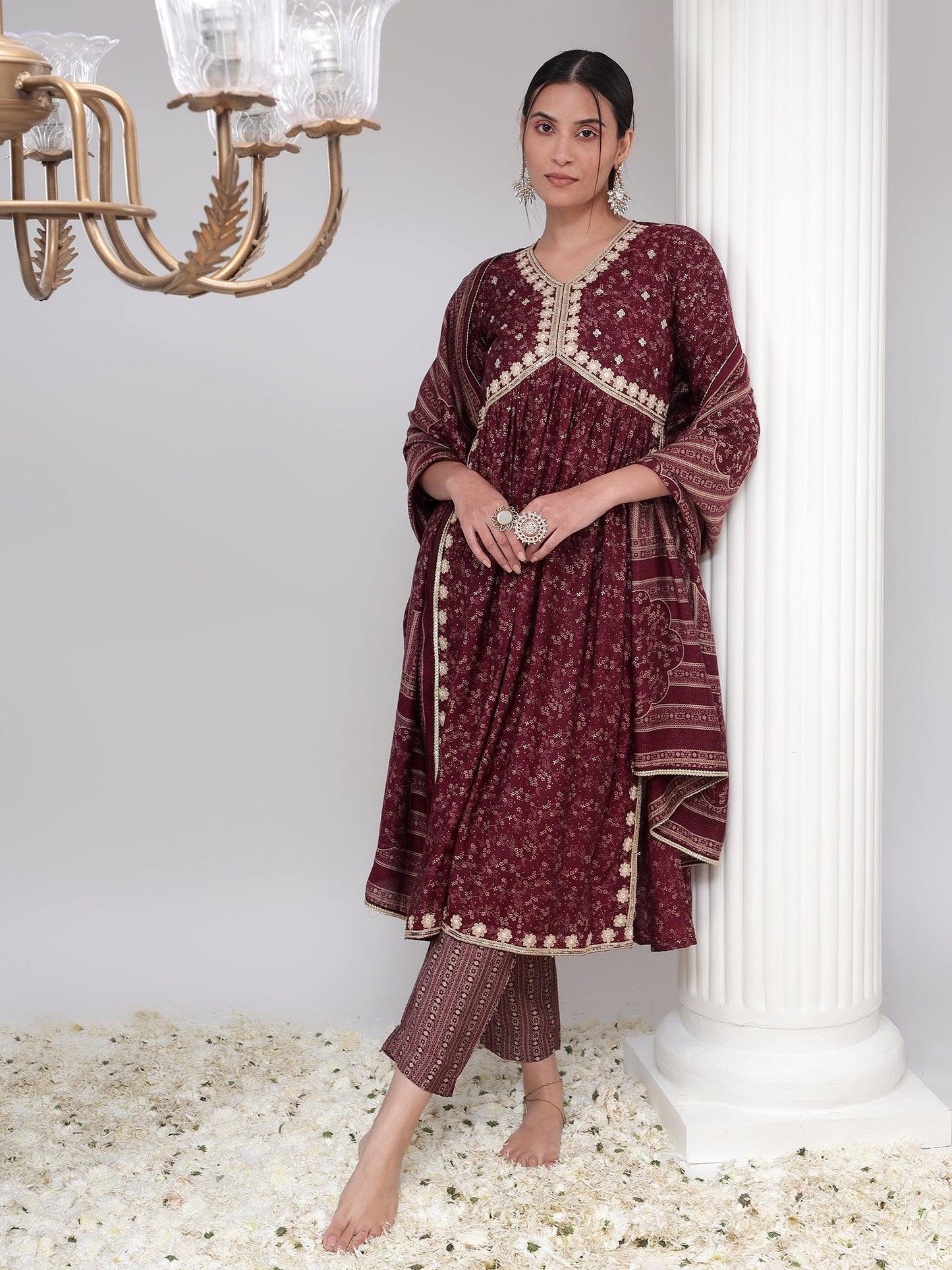 Embellished Nyra Cut Kurta Set with Dupatta