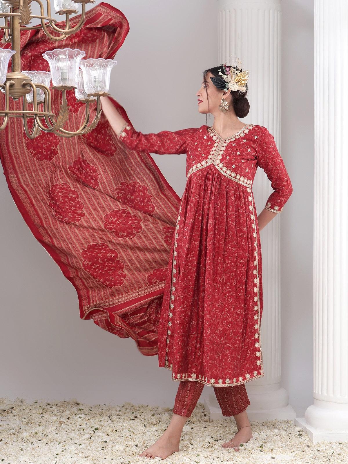 Embellished Nyra Cut Kurta Set with Dupatta