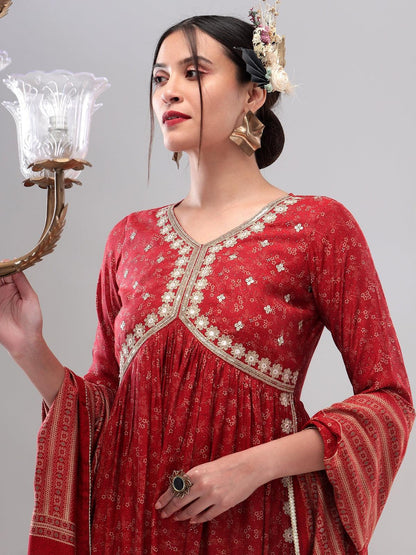 Embellished Nyra Cut Kurta Set with Dupatta