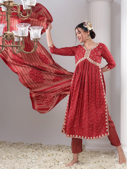 Embellished Nyra Cut Kurta Set with Dupatta