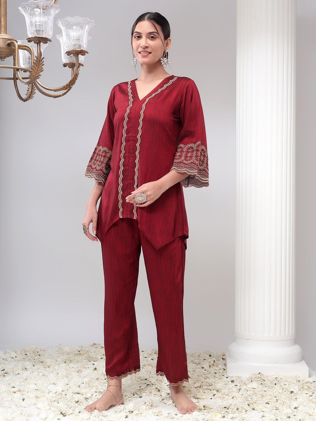 Raima Maroon Womens Co-Ord Set