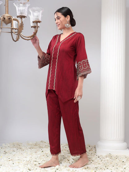 Raima Maroon Womens Co-Ord Set