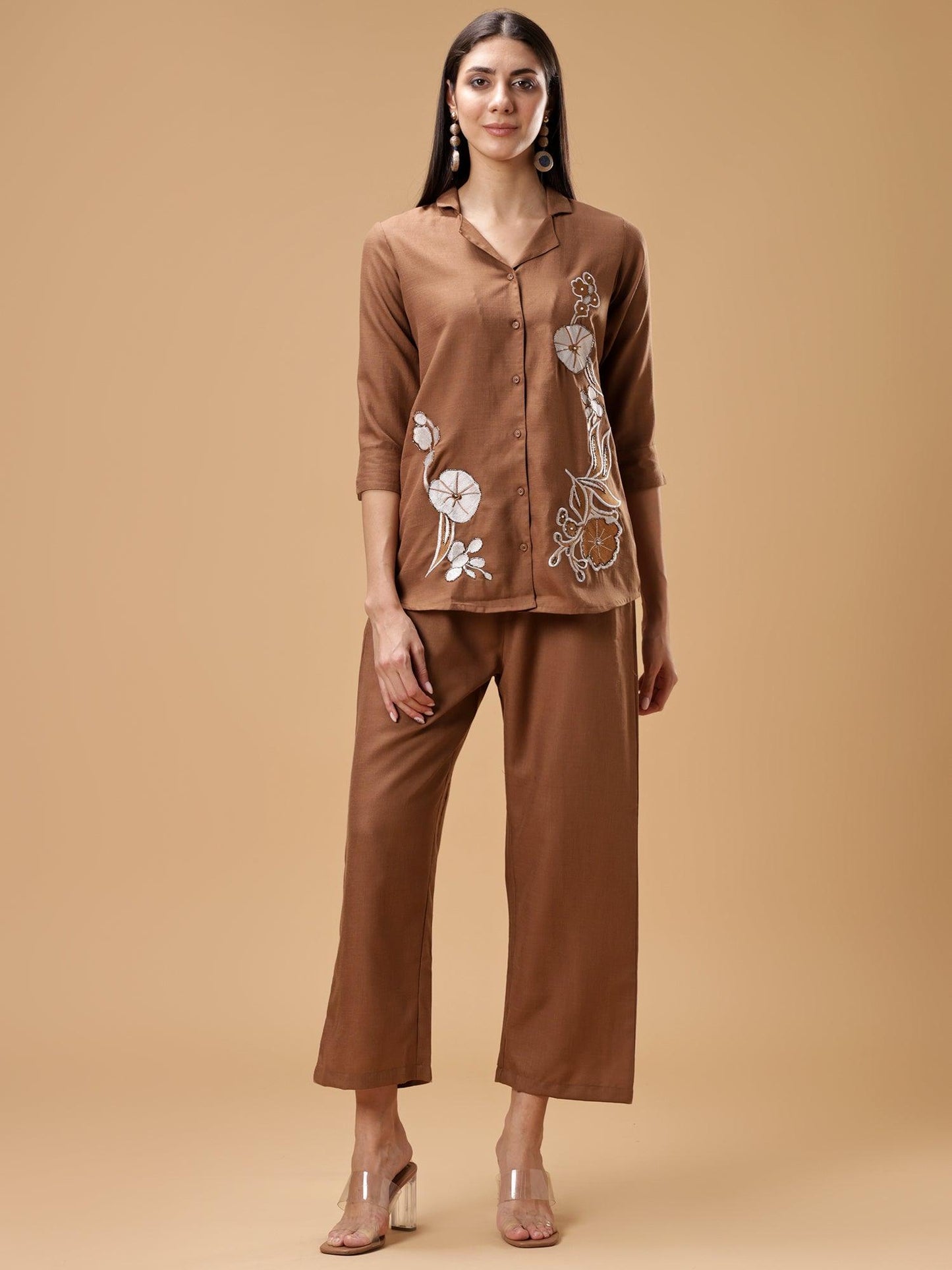 Floral Embroidered Shirt & Palazzos Set