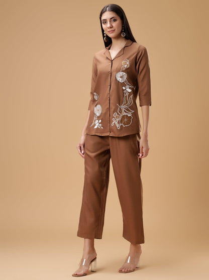 Floral Embroidered Shirt & Palazzos Set