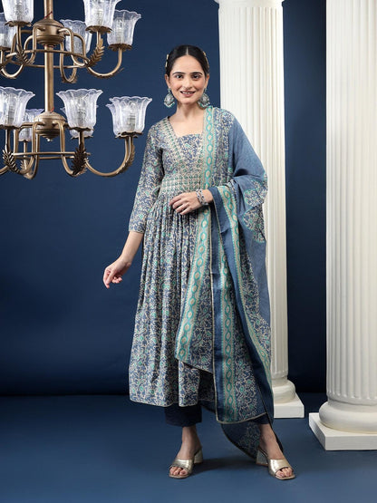 Chanderi Silk Printed Kurta Dupatta Set