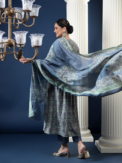 Chanderi Silk Printed Kurta Dupatta Set