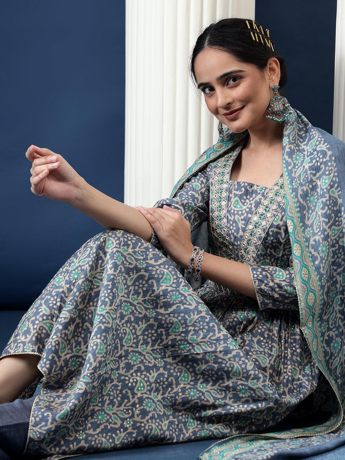 Chanderi Silk Printed Kurta Dupatta Set