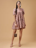 Printed Puff Sleeve Short Dress
