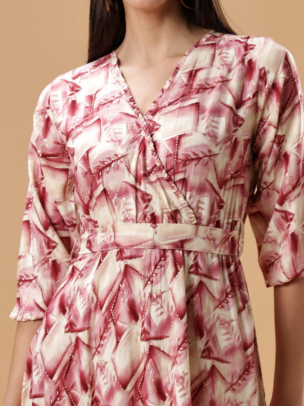V-Neck Ethnic Printed A-Line Midi Dress