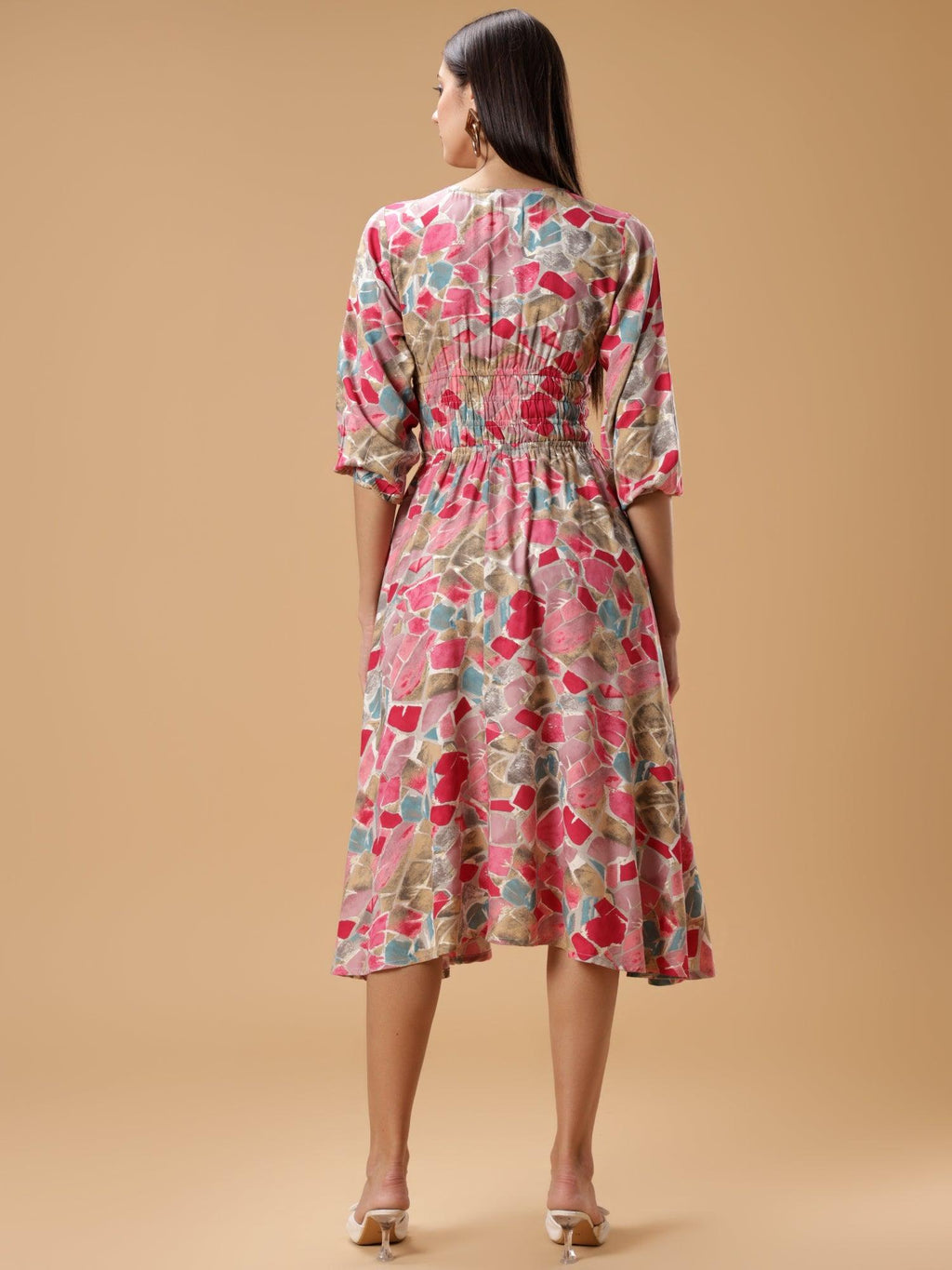 Womens Printed Fit & Flare Midi Dress